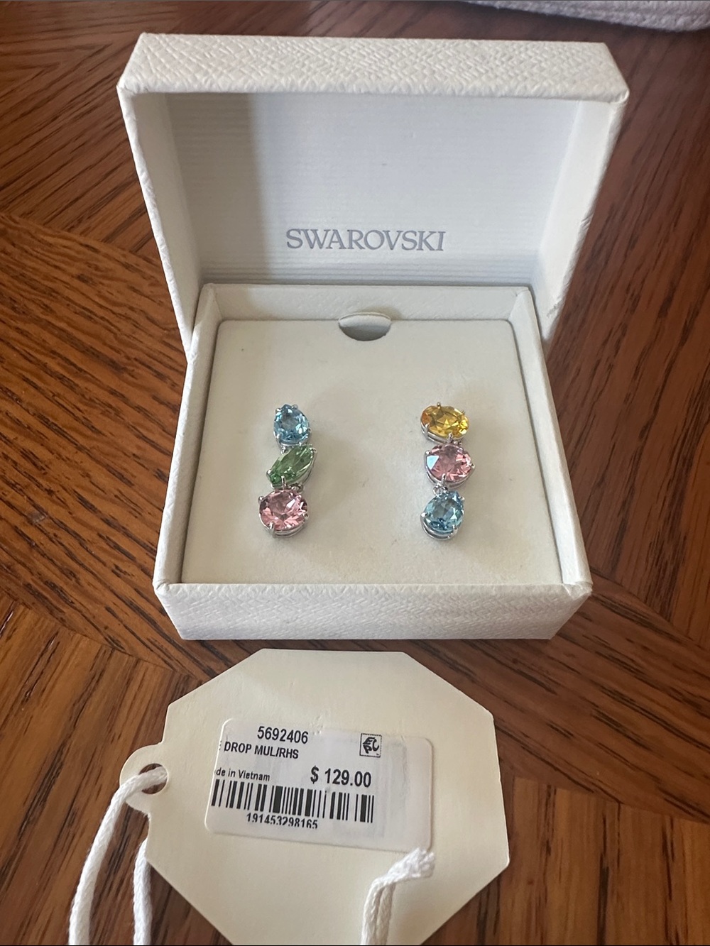 Swarovski Pastel Multistone Drop Earrings in Blue Pink Green Yellow